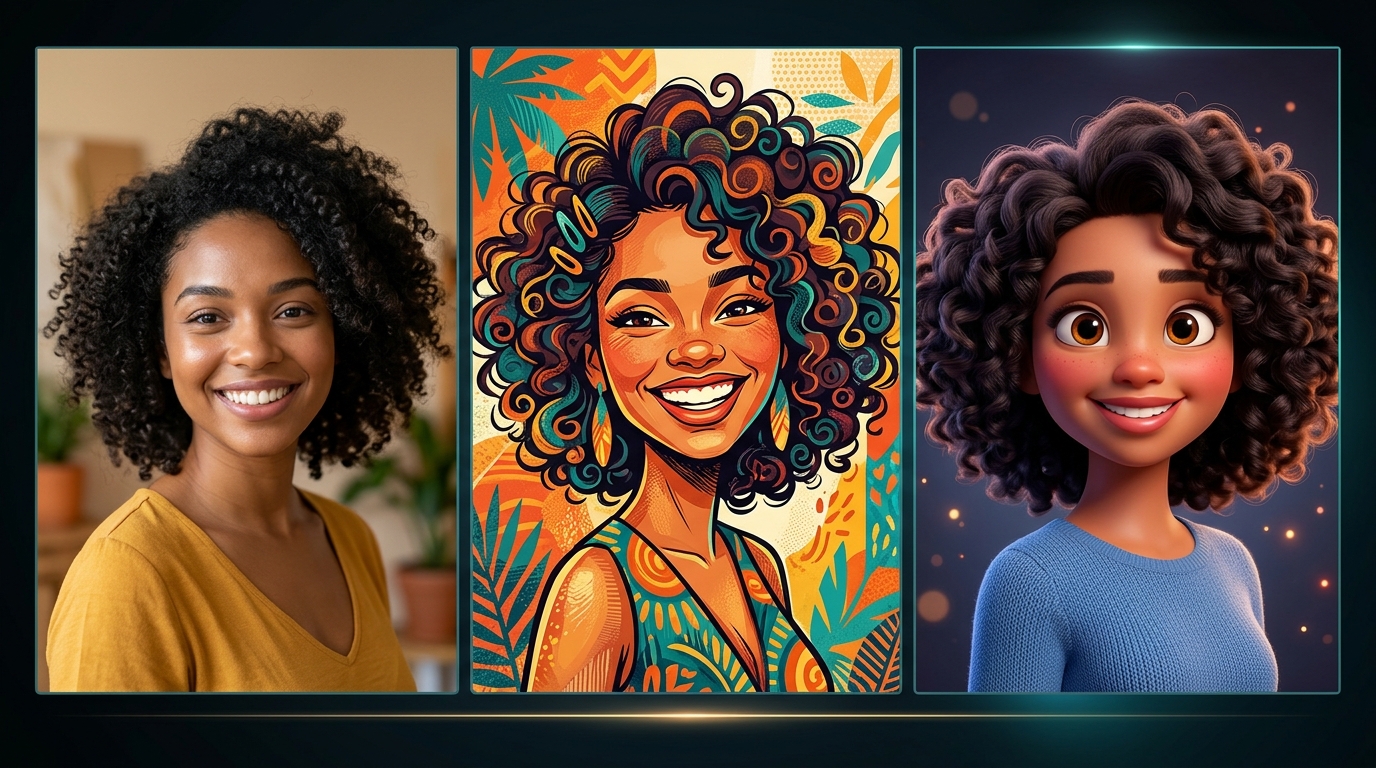 Comparativo Foto Real para Caricatura 2D e Personagem 3D